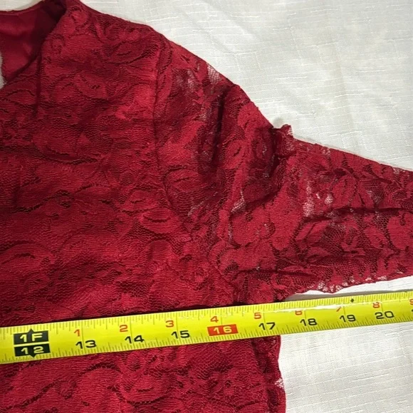(N3) Wishes Wishes Wishes Red vintage Lace Long Sleeve Dress, Sz L - Picture 7 of 10